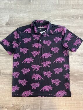 Chubbies Black Polo with Pink Dinosaur Pattern